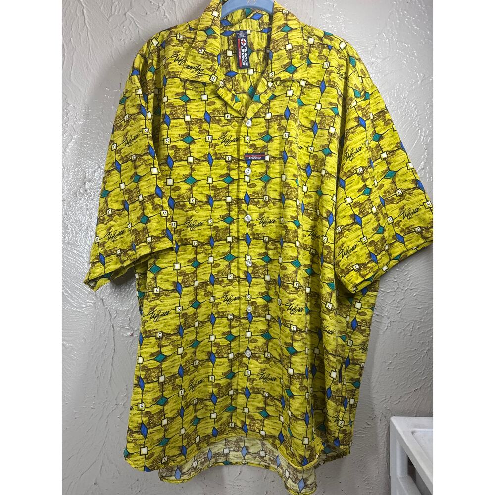 Willie Esco Gold Blue Turquoise Short Sleeve Button‎ Up Printed Shirt Size XL